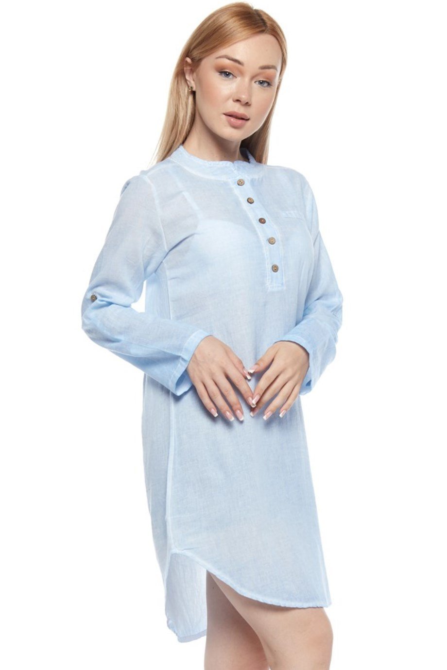 Şile Bezi Buz Mavi Uzun Kollu Tunik