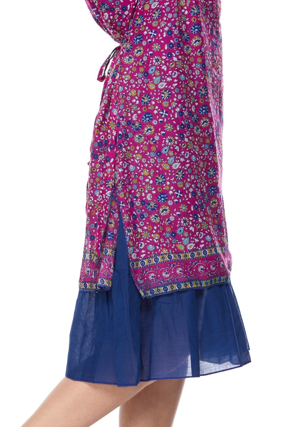 Şile Bezi Çiçek Desenli Pembe Midi Elbise-6104