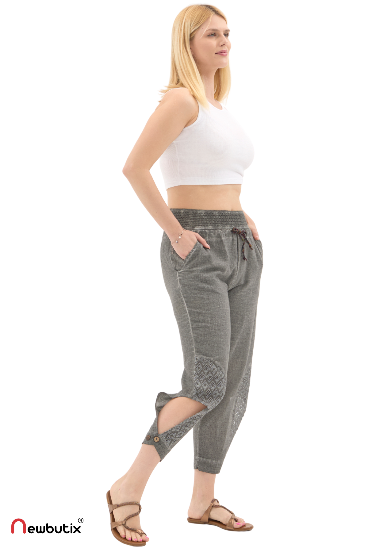 Şile Bezi Füme Bağlamalı Şalvar