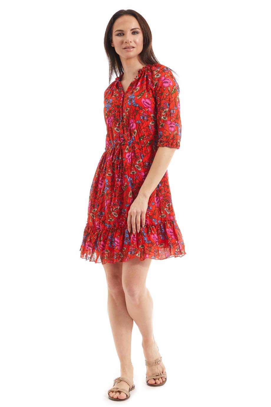 Şile Bezi Gelincik Kırmızı Vual Elbise