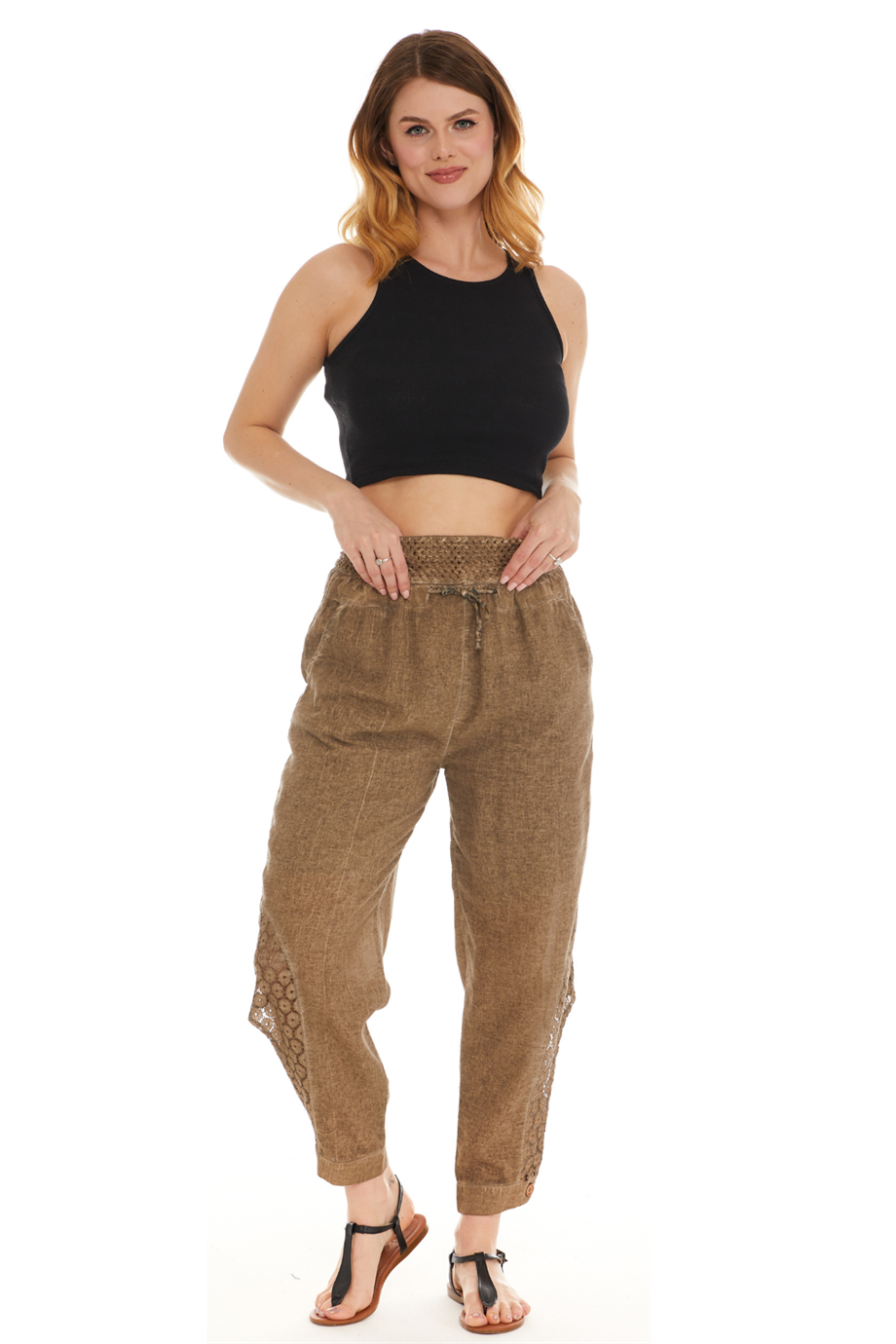 Şile Bezi Haki Bağlamalı Şalvar