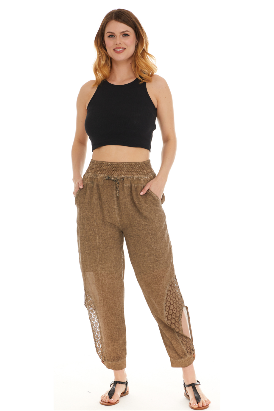 Şile Bezi Haki Bağlamalı Şalvar