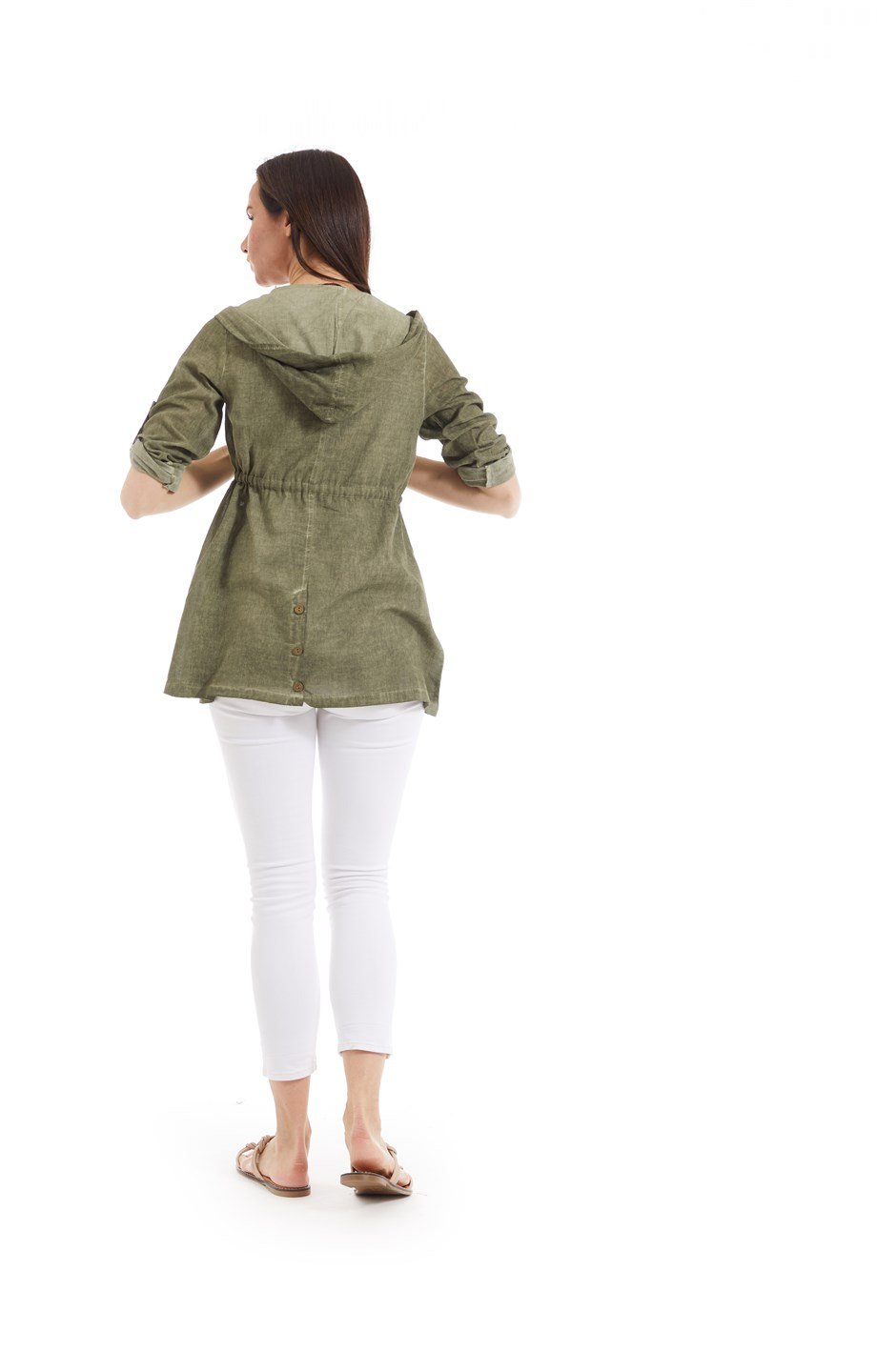 Şile Bezi Haki Kapüşonlu Tunik