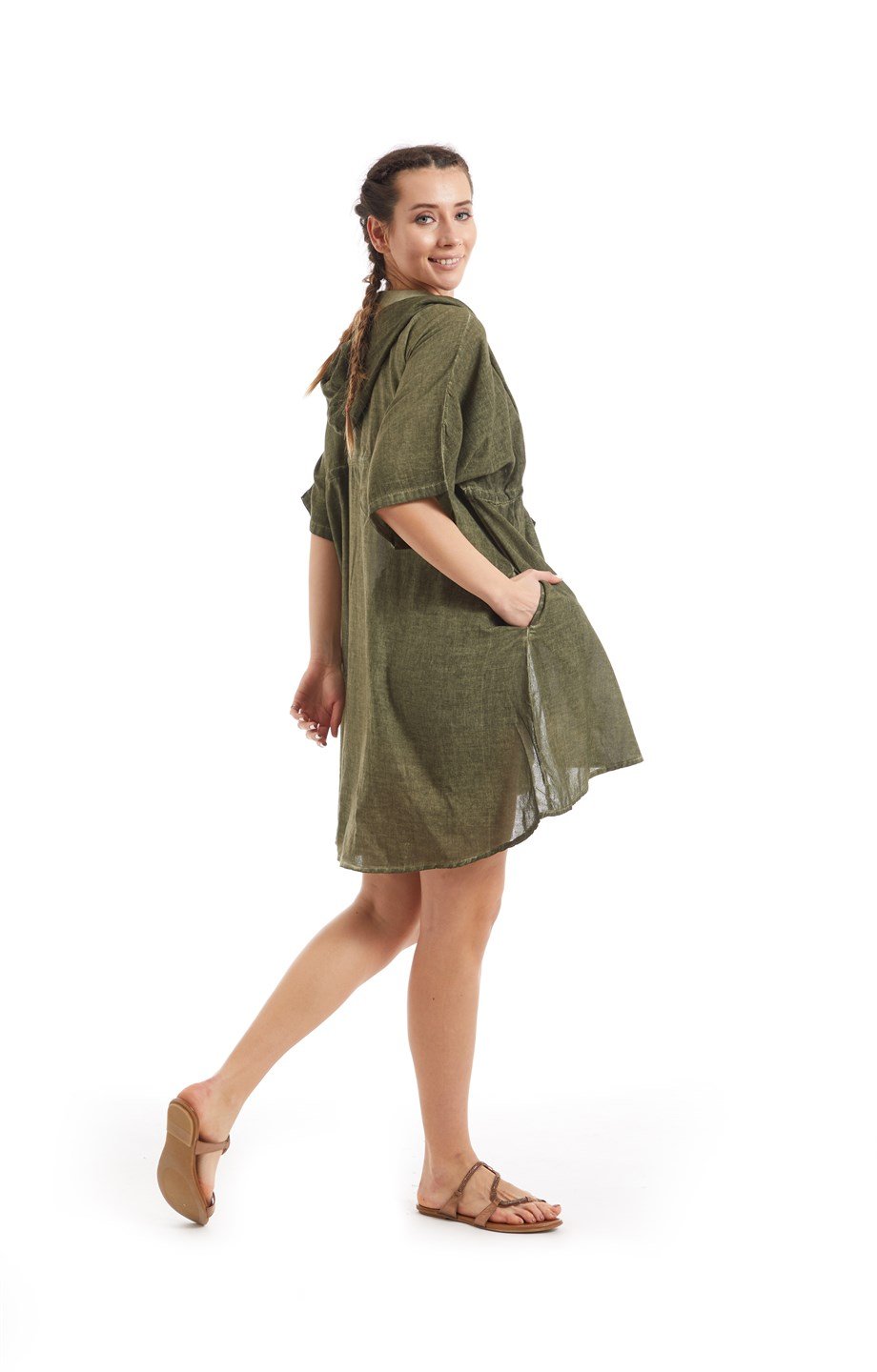 Şile Bezi Haki Kumsal Tunik