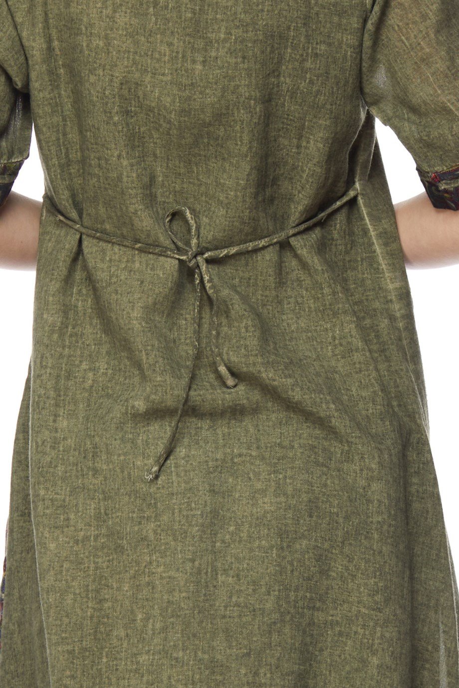 Şile Bezi Haki Otantik Desenli Cepli Elbise