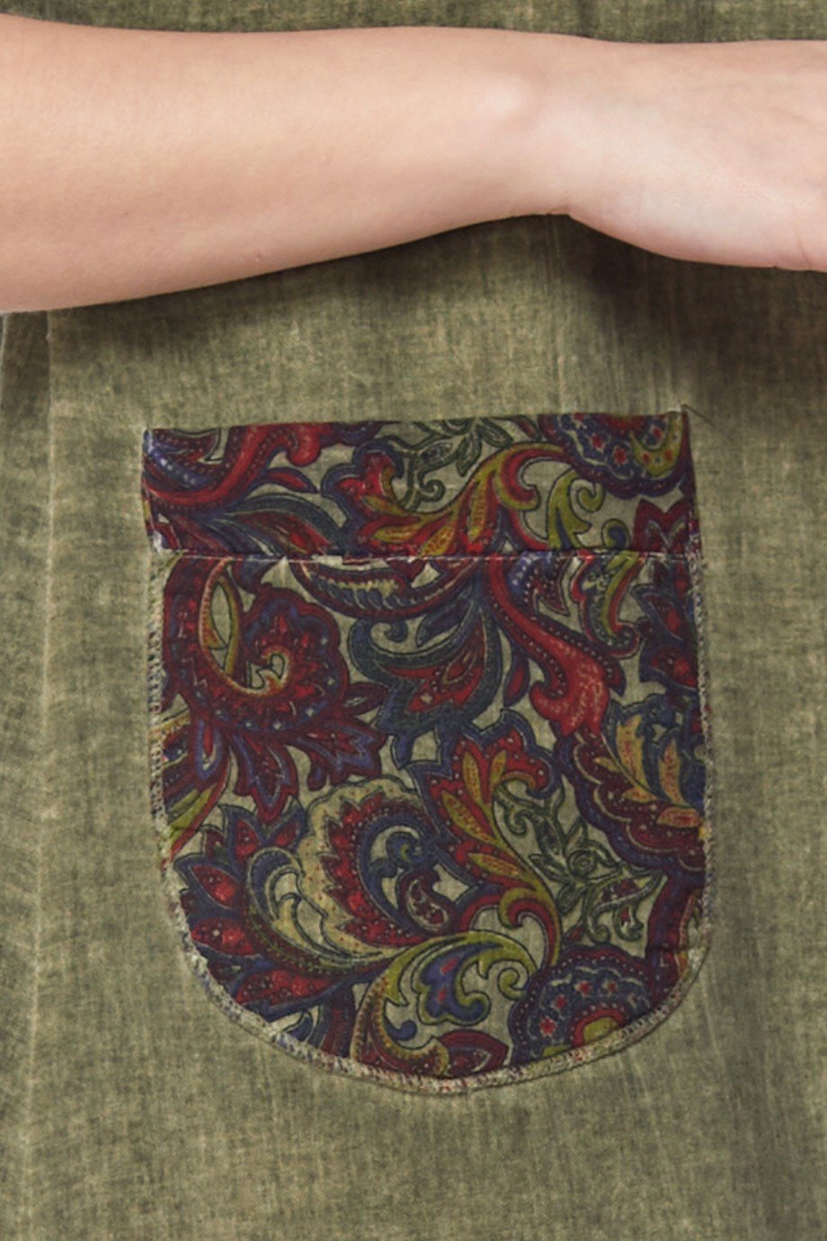 Şile Bezi Haki Otantik Desenli Cepli Elbise