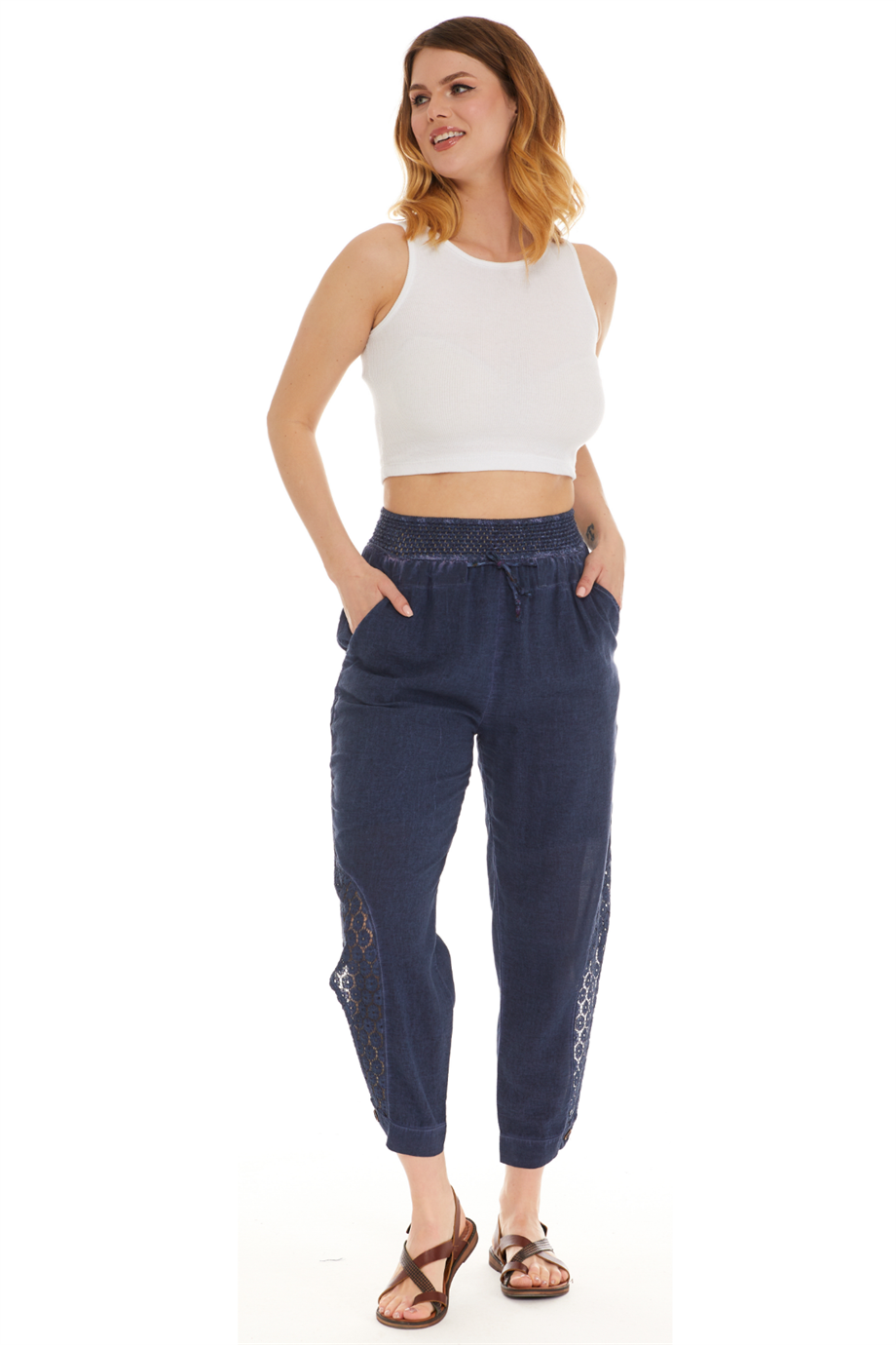 Şile Bezi İndigo Bağlamalı Şalvar