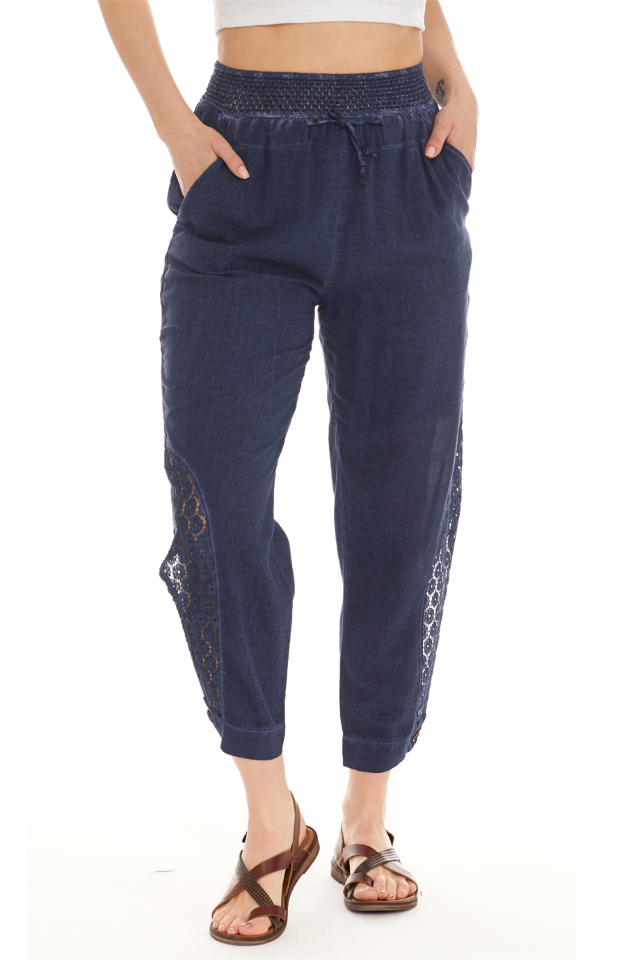 Şile Bezi İndigo Bağlamalı Şalvar