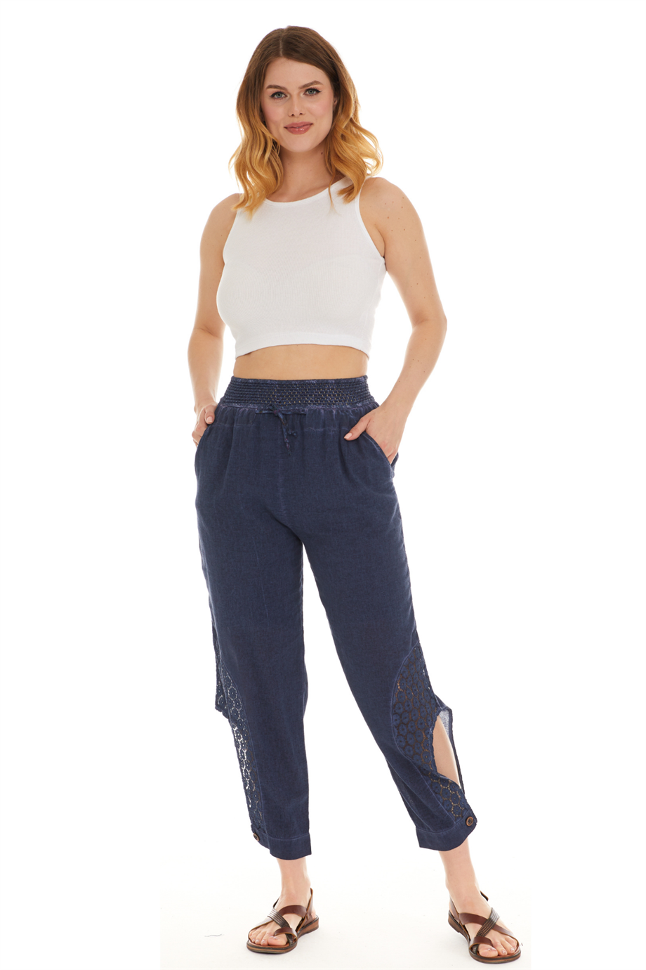 Şile Bezi İndigo Bağlamalı Şalvar