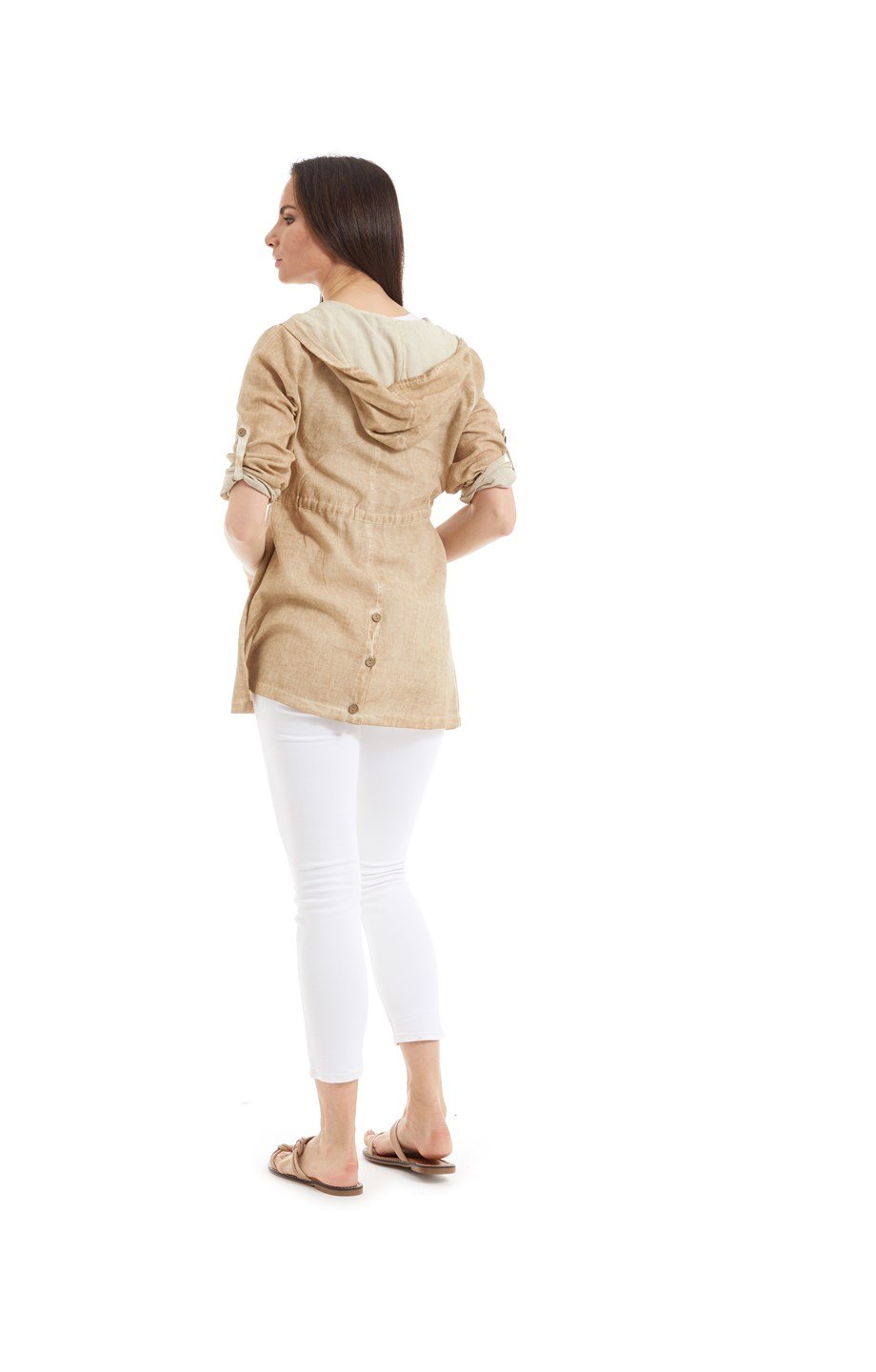 Şile Bezi Kahve Kapüşonlu Tunik