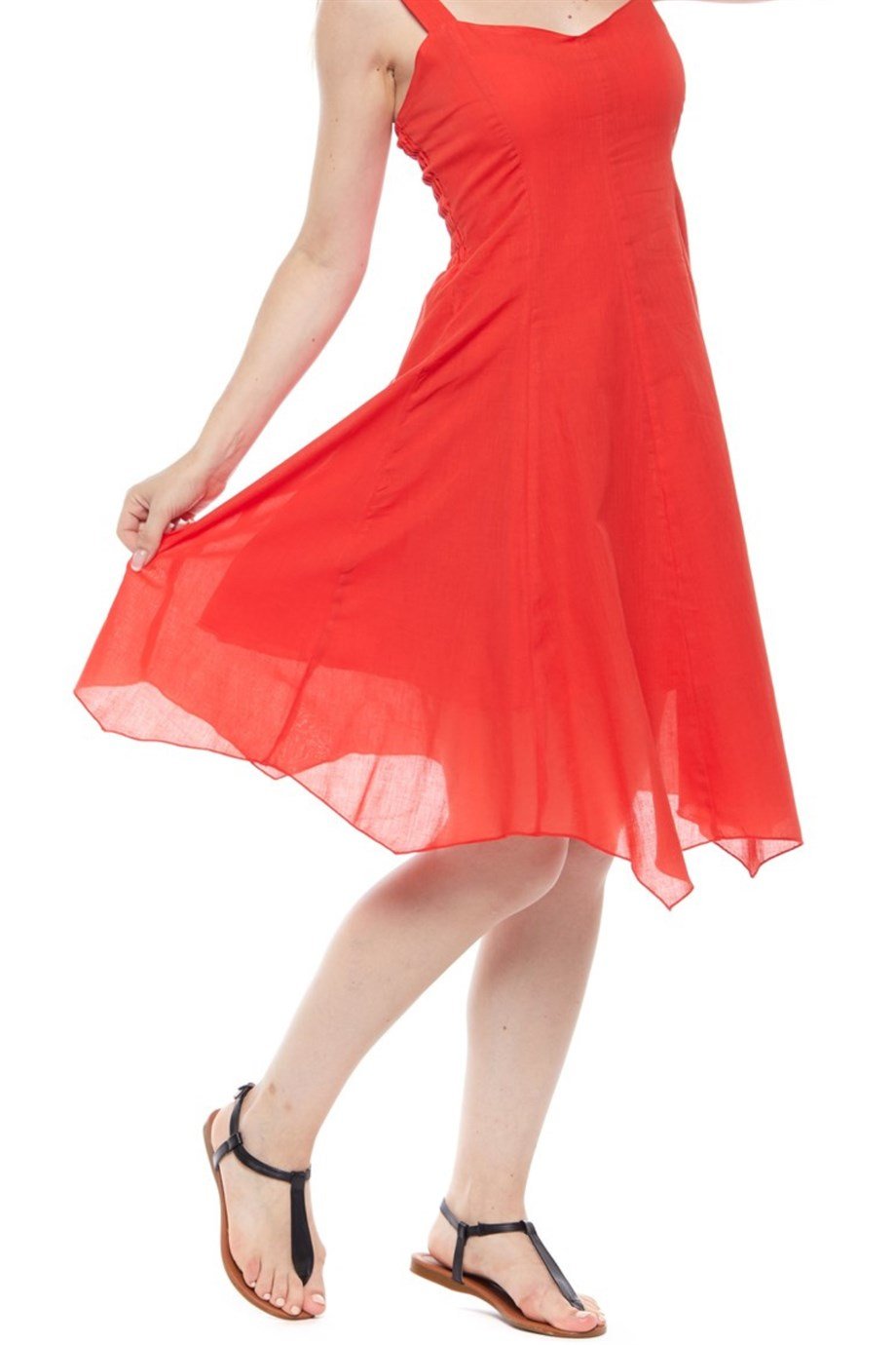 Şile Bezi Kırmızı Askılı Asimetrik Elbise