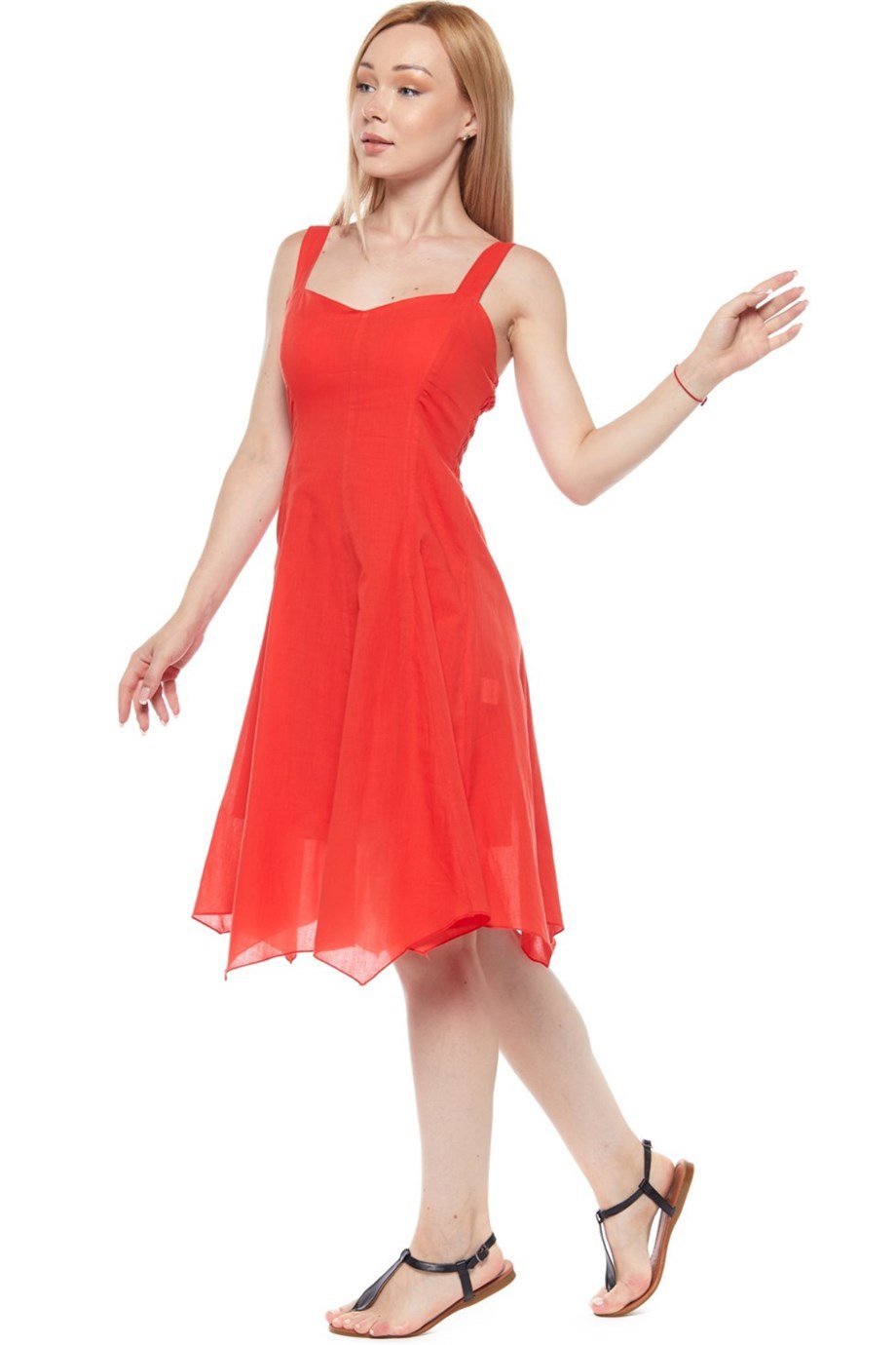 Şile Bezi Kırmızı Askılı Asimetrik Elbise