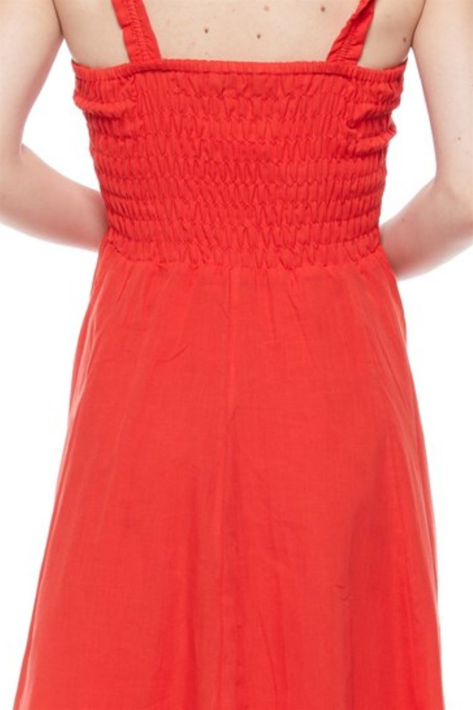 Şile Bezi Kırmızı Askılı Asimetrik Elbise