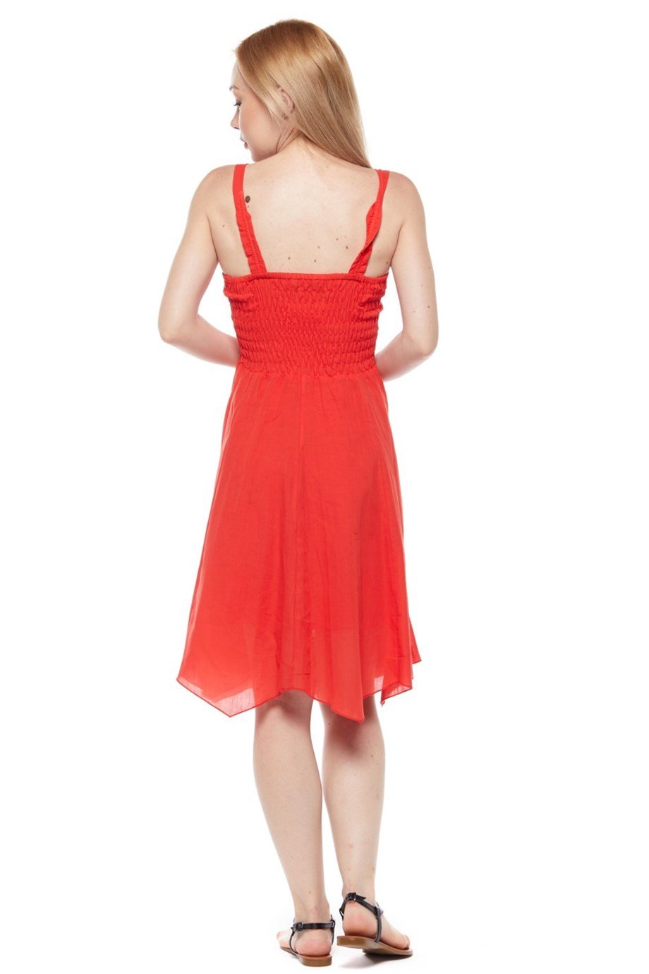 Şile Bezi Kırmızı Askılı Asimetrik Elbise