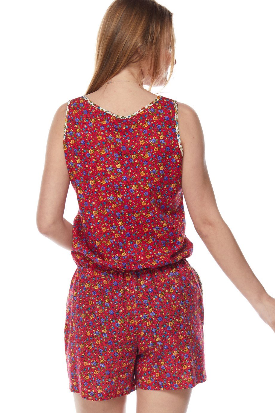 Şile Bezi Kırmızı Çiçek Desenli Tulum