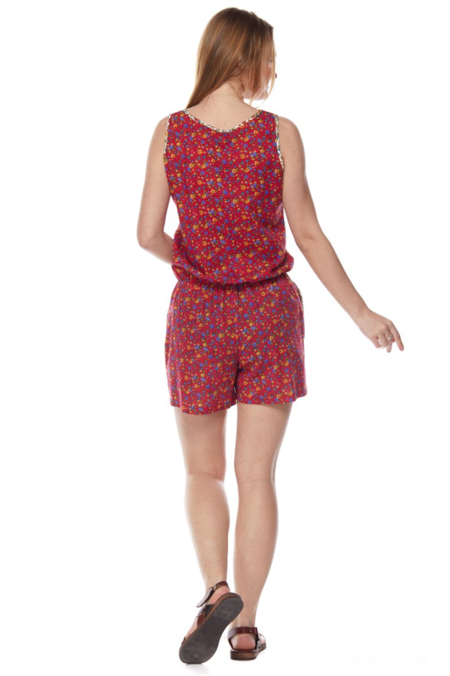 Şile Bezi Kırmızı Çiçek Desenli Tulum