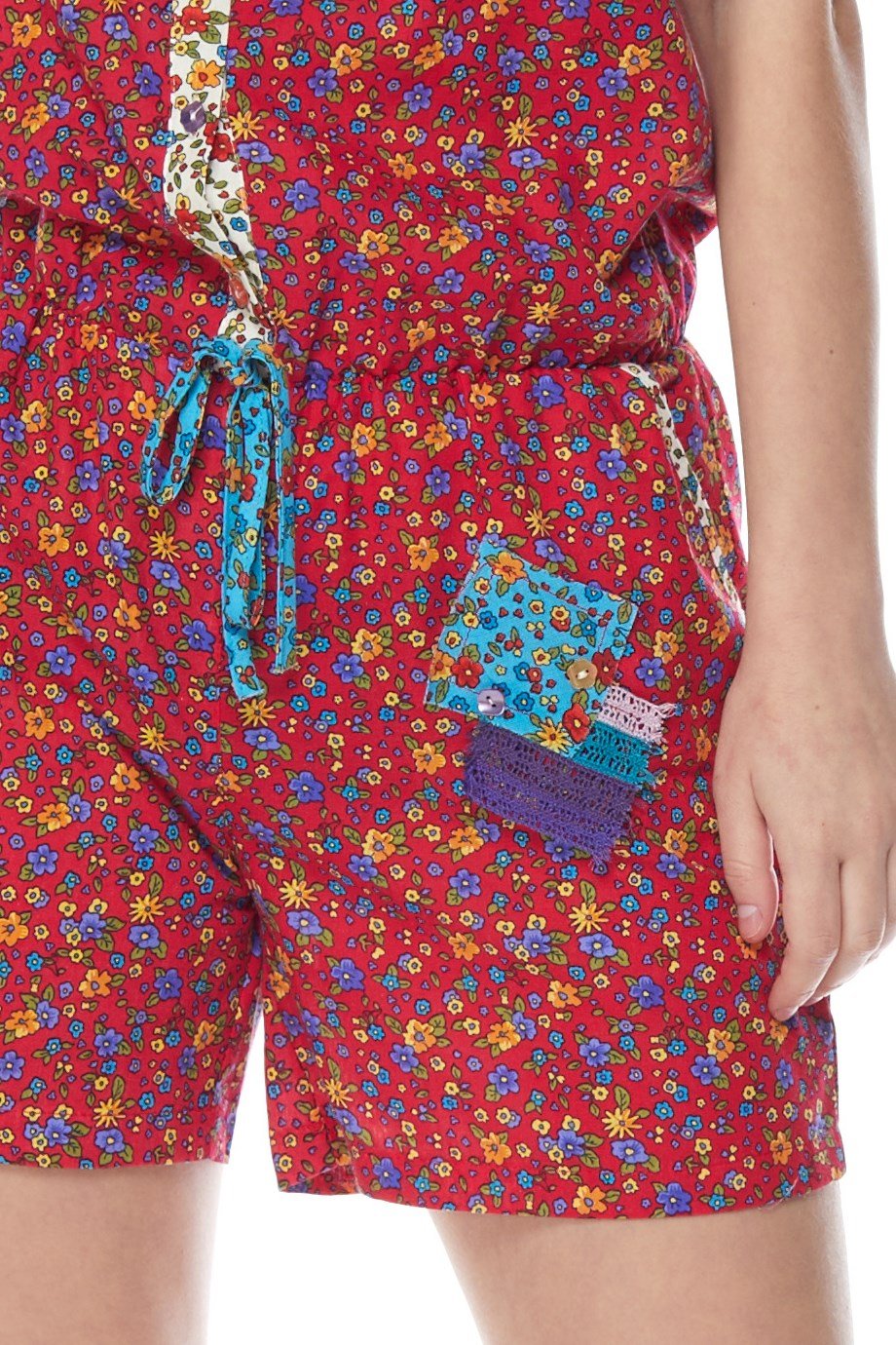 Şile Bezi Kırmızı Çiçek Desenli Tulum