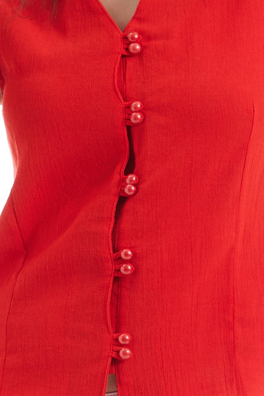 Şile Bezi Kırmızı Düğmeli Bluz