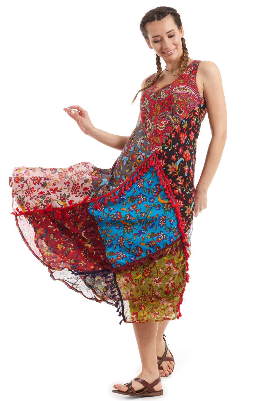 Şile Bezi Kırmızı Patchwork Elbise