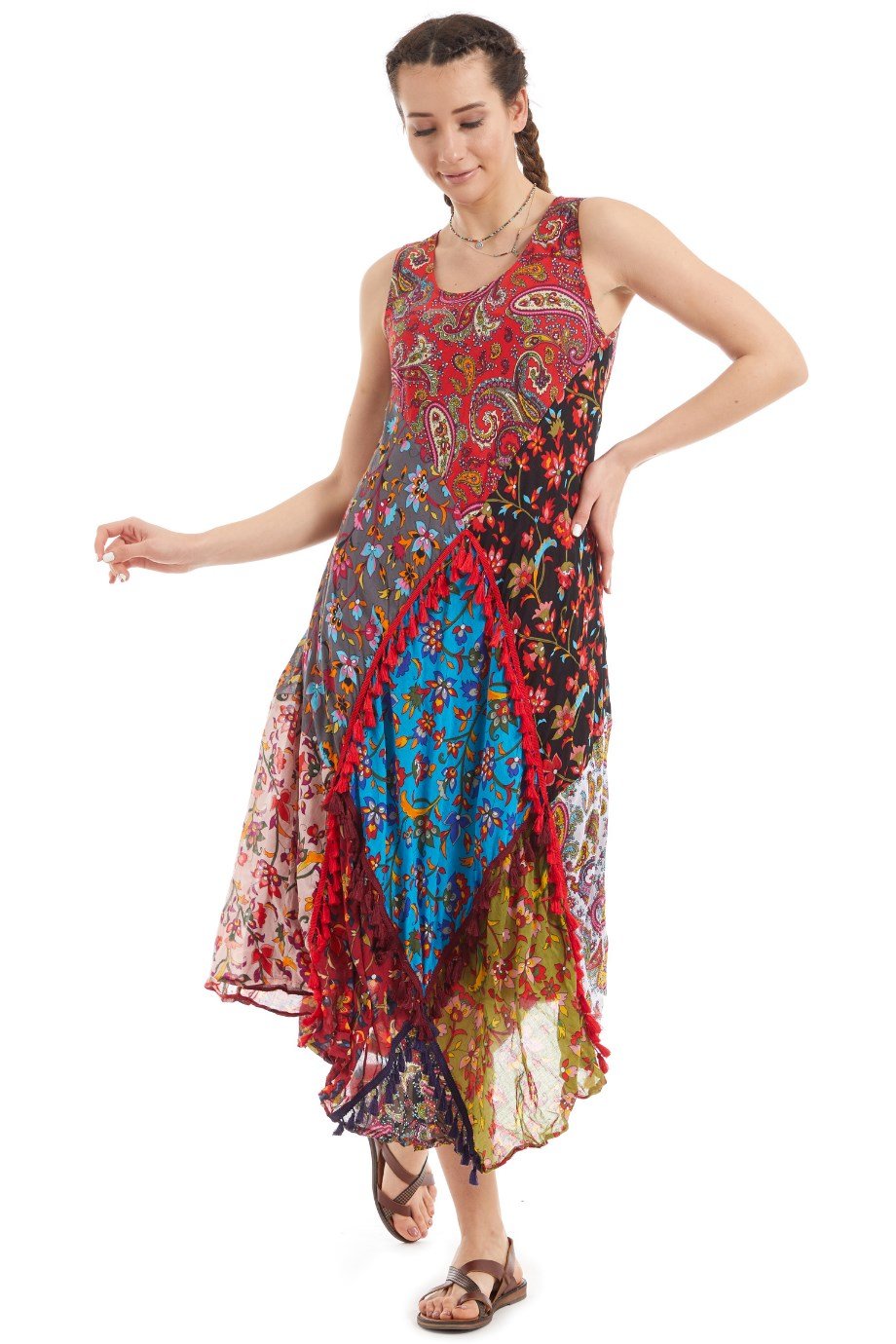 Şile Bezi Kırmızı Patchwork Elbise