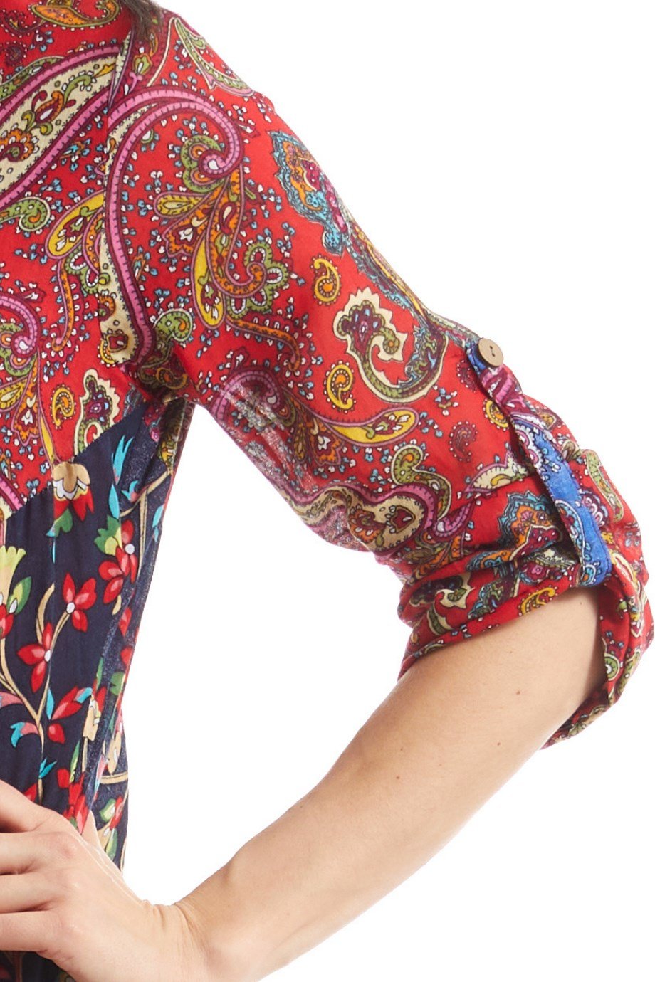 Şile Bezi Kırmızı Uzun Kol Patchwork Elbise