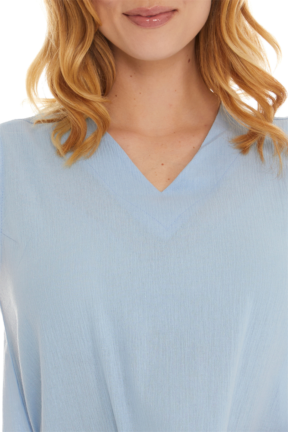 Şile Bezi Kısa Kol Buz Mavi Bağlama Detaylı Bluz 