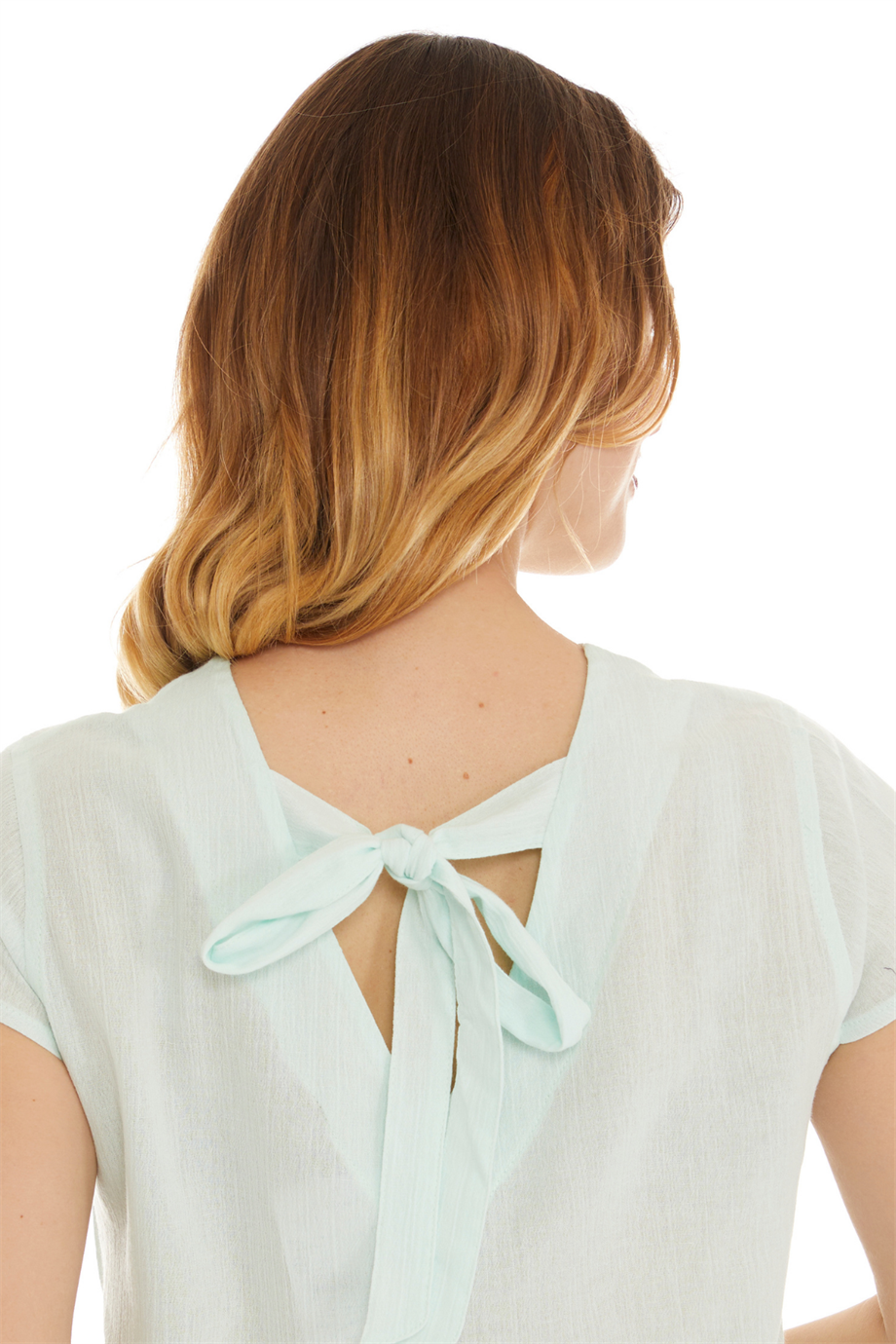 Şile Bezi Kısa Kol Su Yeşili  Bağlama Detaylı Bluz 