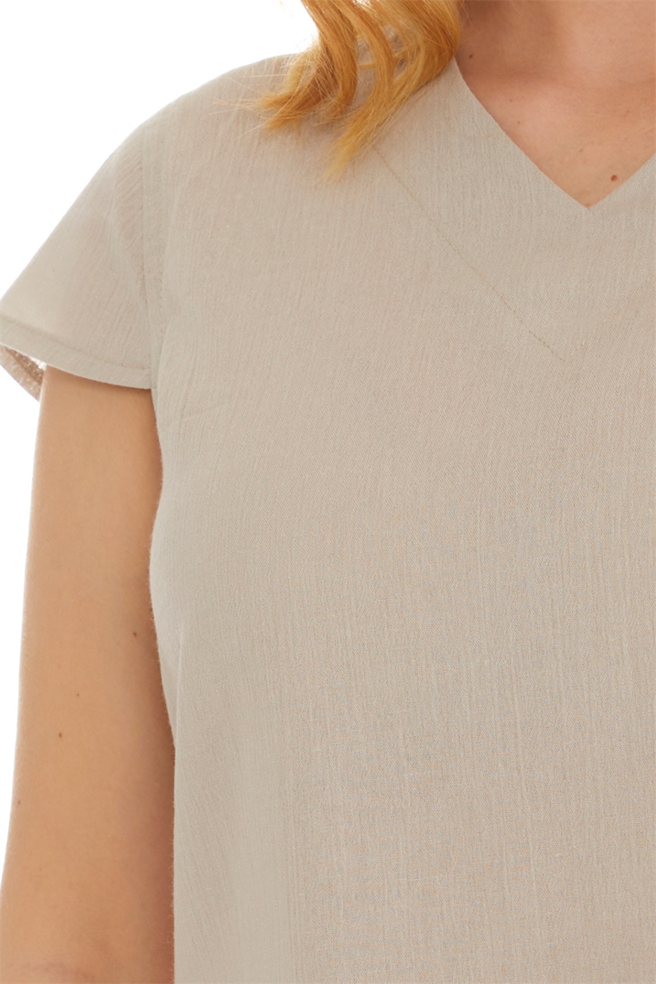 Şile Bezi Kısa Kol Taş Bağlama Detaylı Bluz 