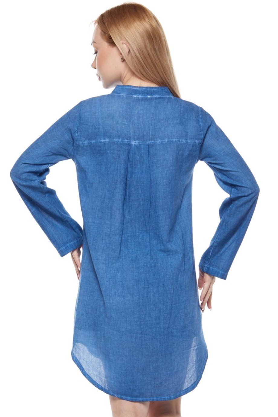 Şile Bezi Kot Mavi Uzun Kollu Tunik