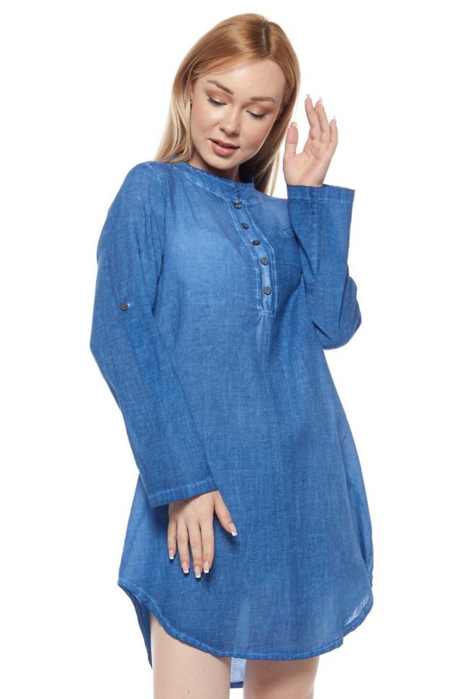 Şile Bezi Kot Mavi Uzun Kollu Tunik