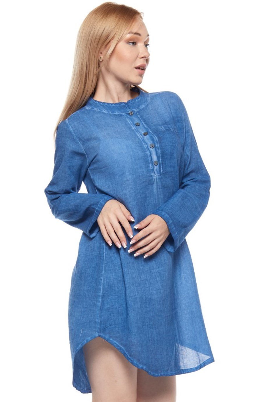 Şile Bezi Kot Mavi Uzun Kollu Tunik