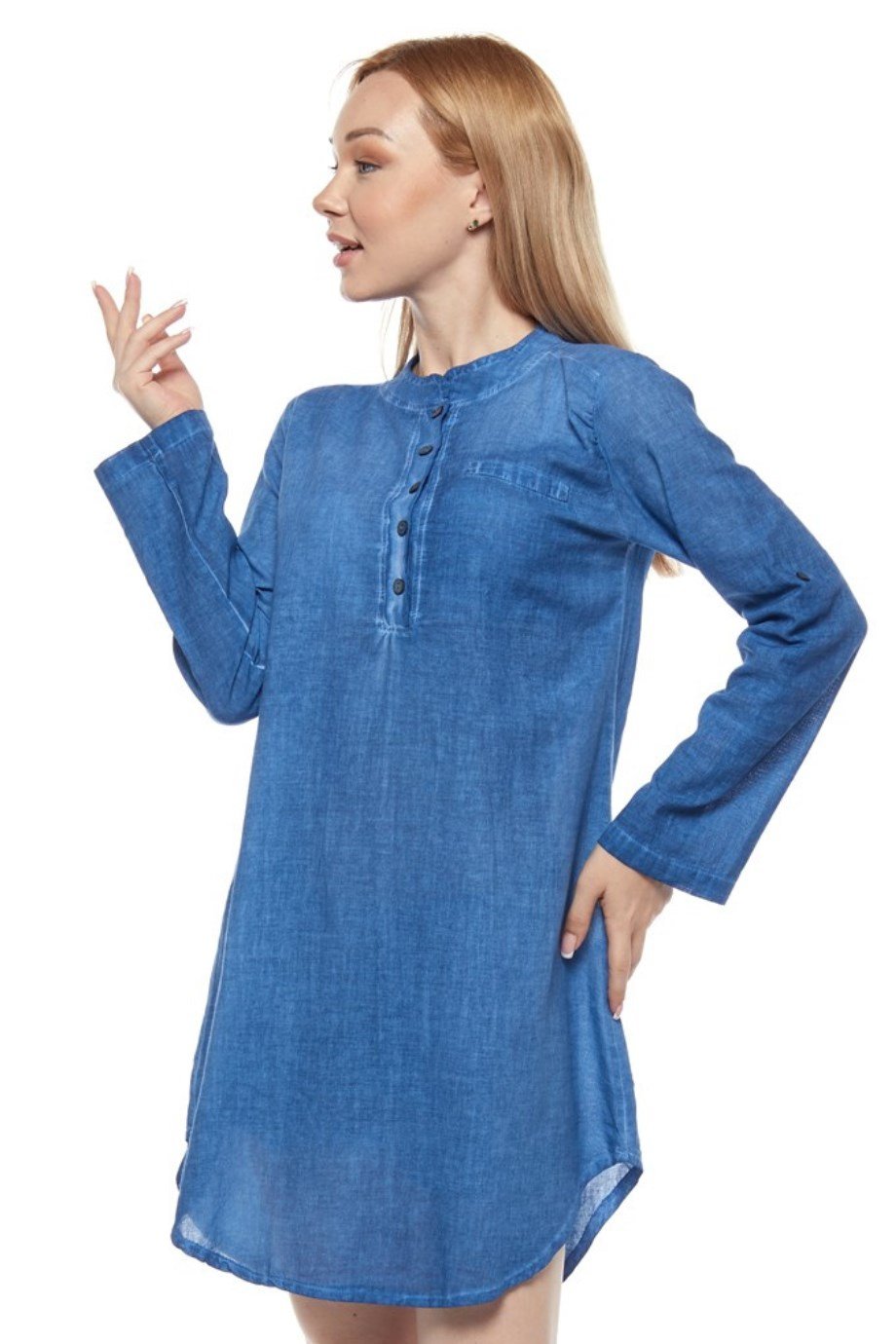 Şile Bezi Kot Mavi Uzun Kollu Tunik