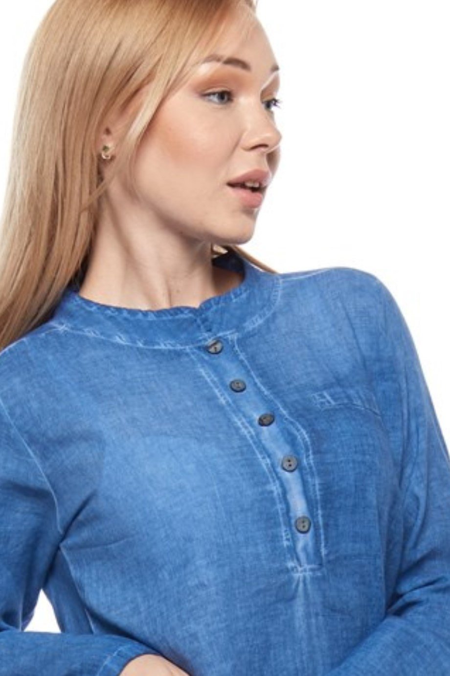 Şile Bezi Kot Mavi Uzun Kollu Tunik