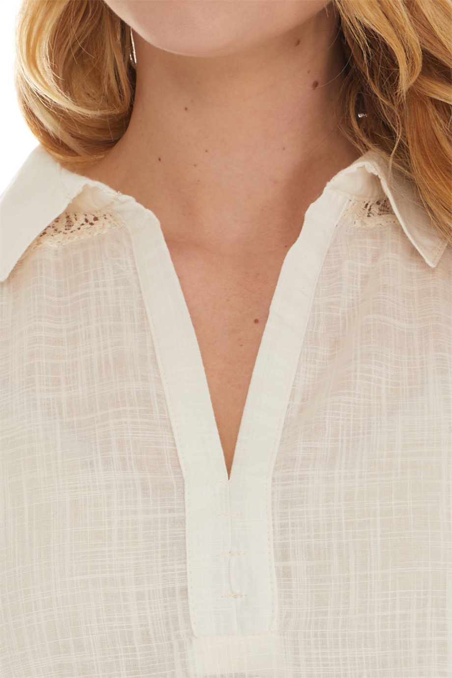 Şile Bezi Krem Kolsuz Gömlek Yaka Bluz