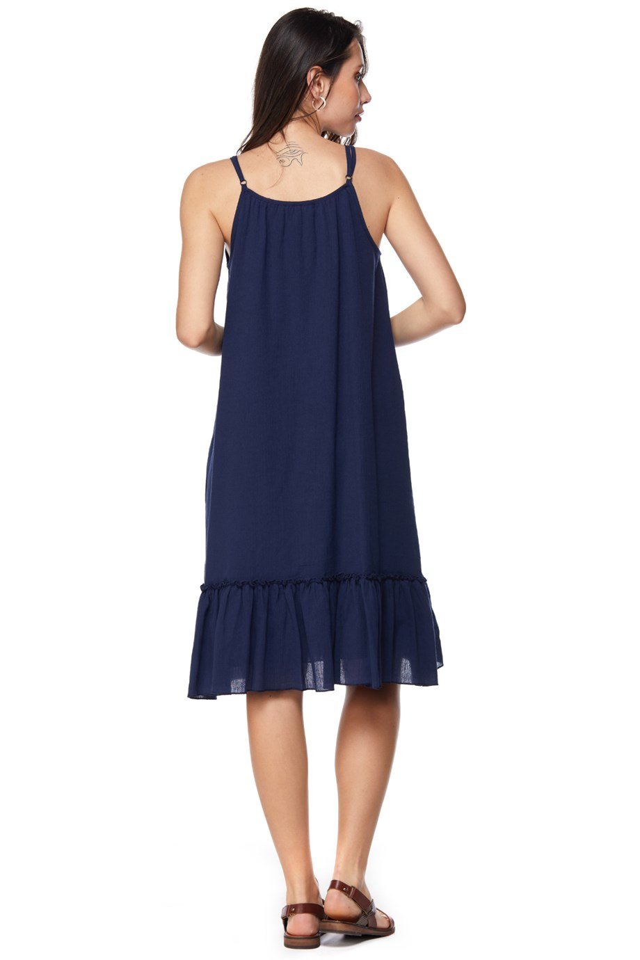 Şile Bezi Lacivert Askılı Otantik Nakışlı Elbise