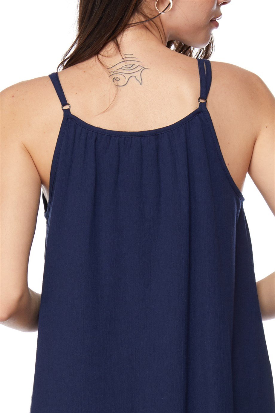 Şile Bezi Lacivert Askılı Otantik Nakışlı Elbise