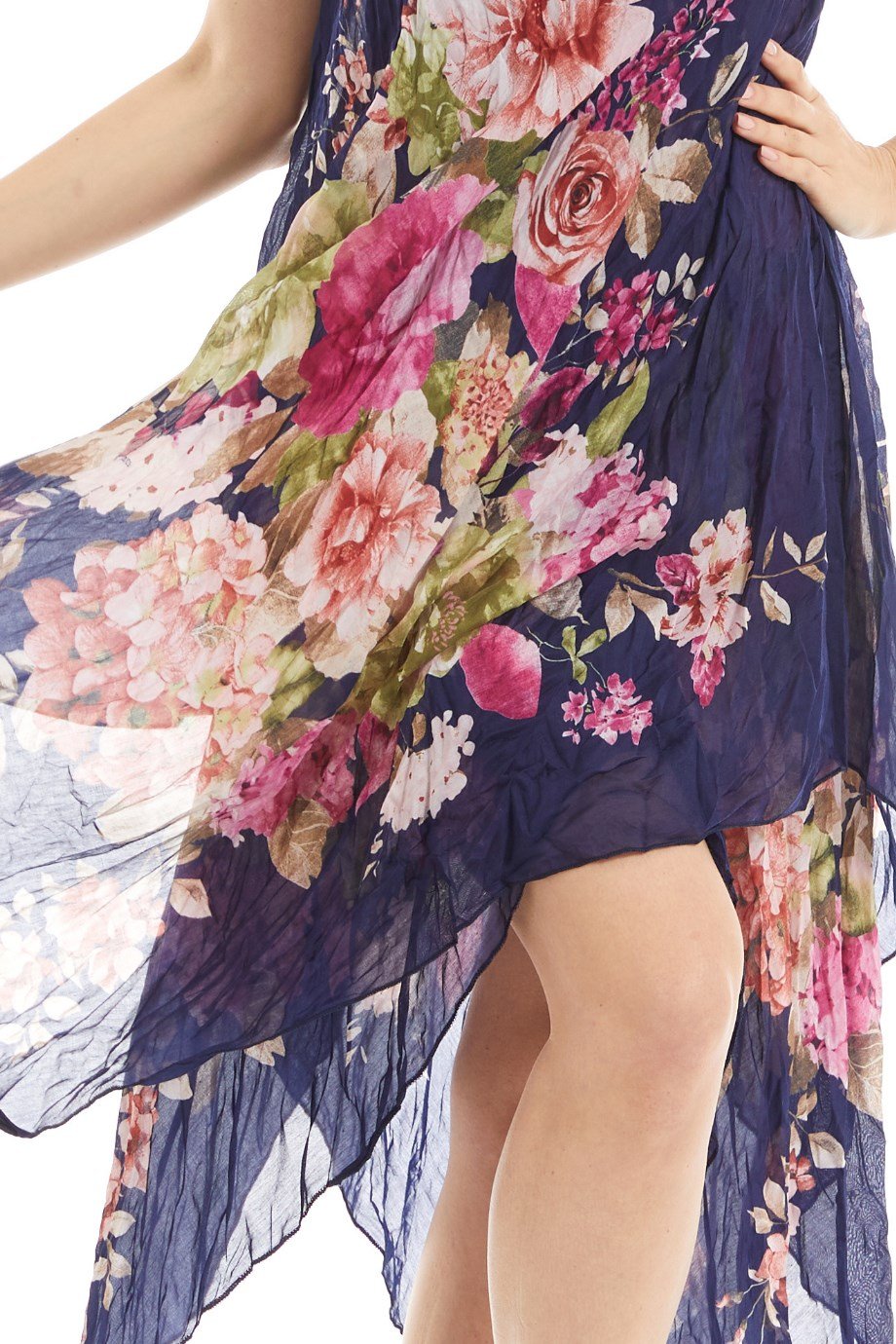 Şile Bezi Lacivert Buket Desen  Vual Elbise 