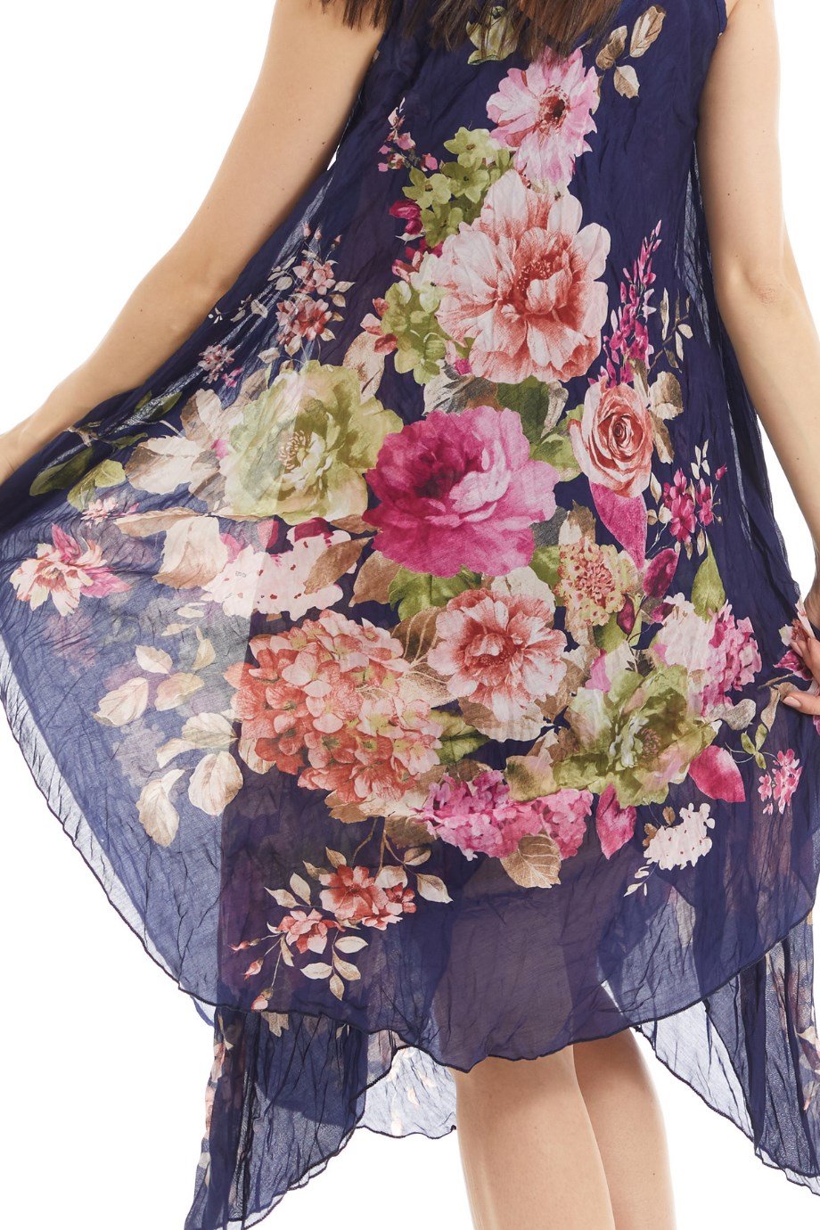 Şile Bezi Lacivert Buket Desen  Vual Elbise 