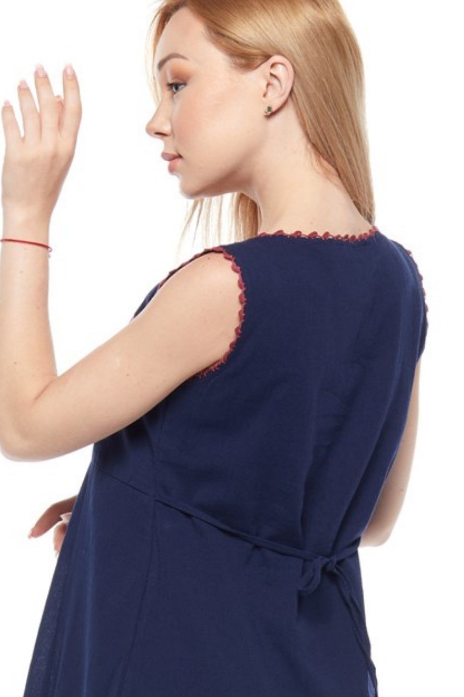 Şile Bezi Lacivert Kolsuz Nakışlı Elbise