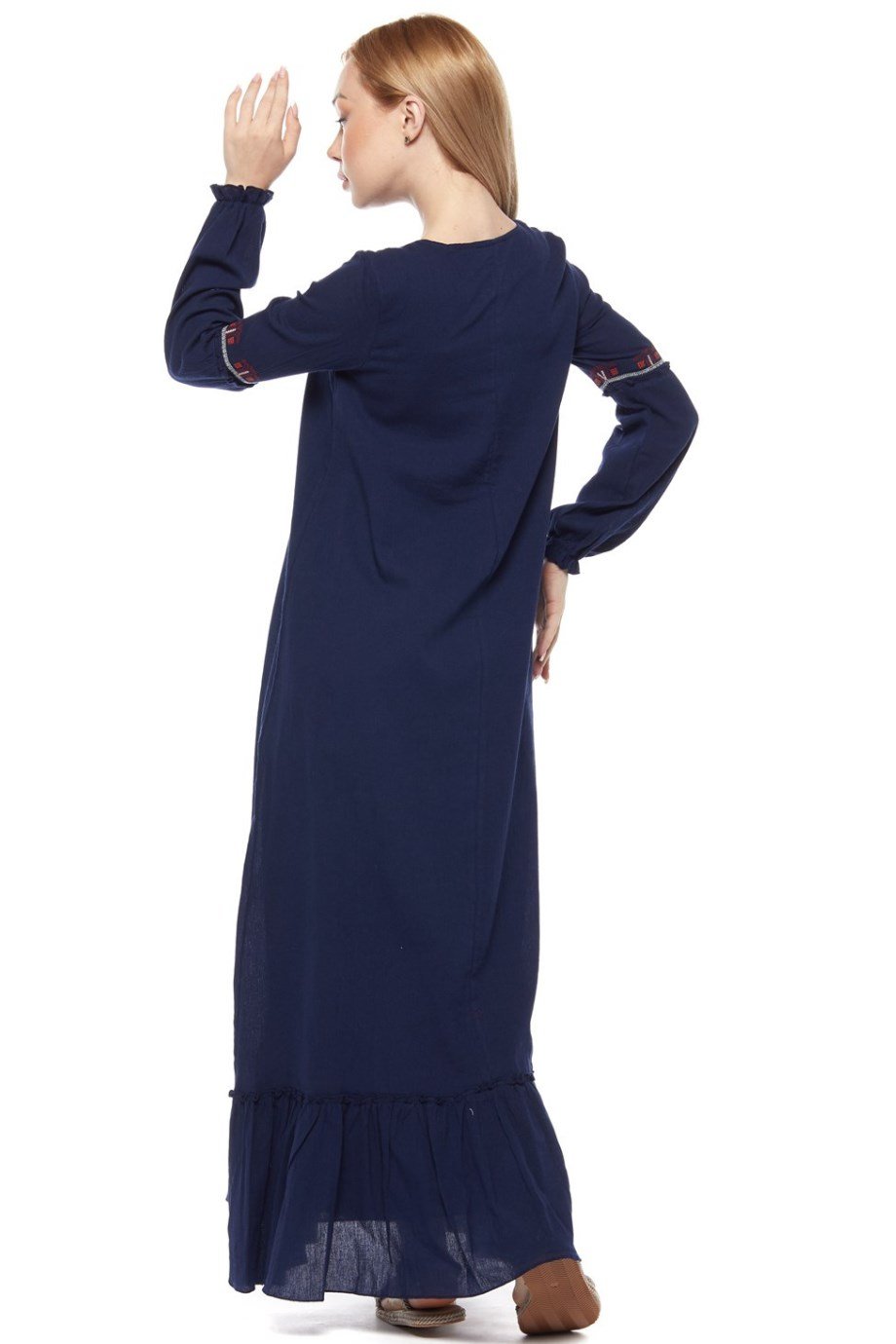 Şile Bezi Lacivert Uzun Kollu Püsküllü Elbise