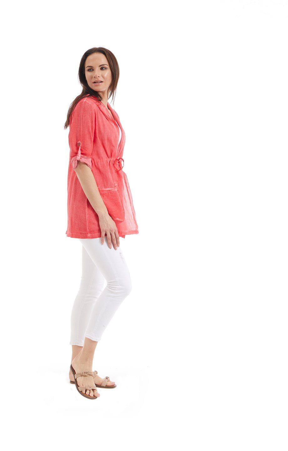 Şile Bezi Mercan Kapüşonlu Tunik