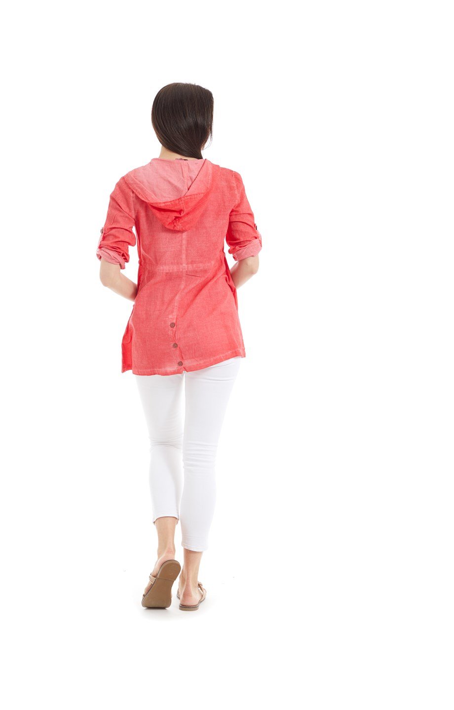 Şile Bezi Mercan Kapüşonlu Tunik