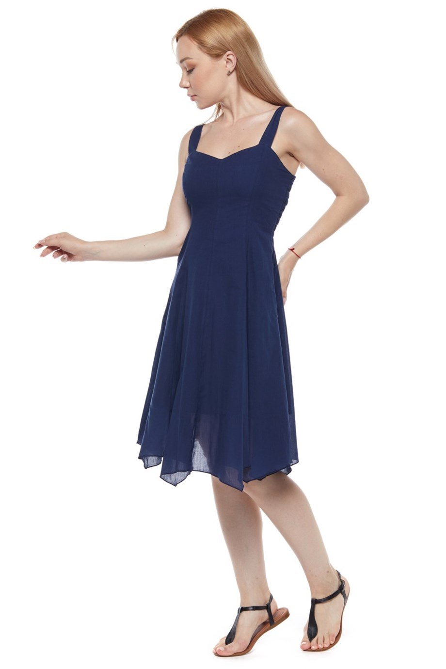 Şile Bezi Mor Askılı Asimetrik Elbise