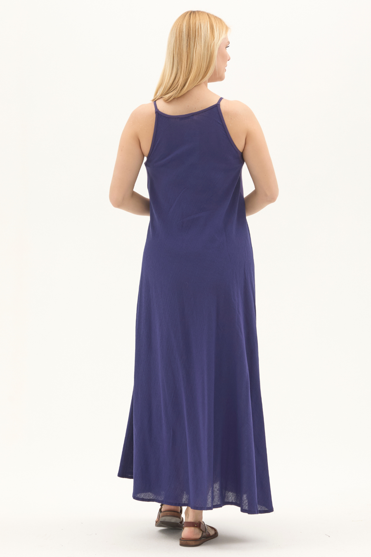 Şile Bezi Mor Askılı Uzun Yazlık Elbise