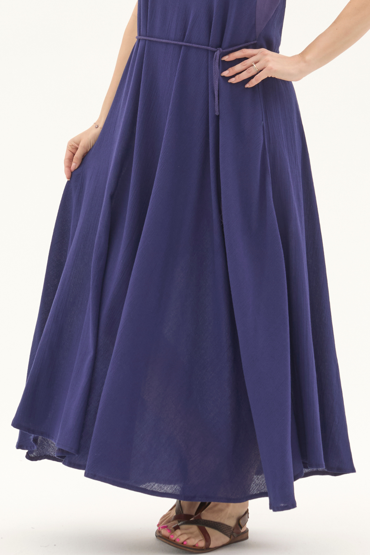 Şile Bezi Mor Askılı Uzun Yazlık Elbise