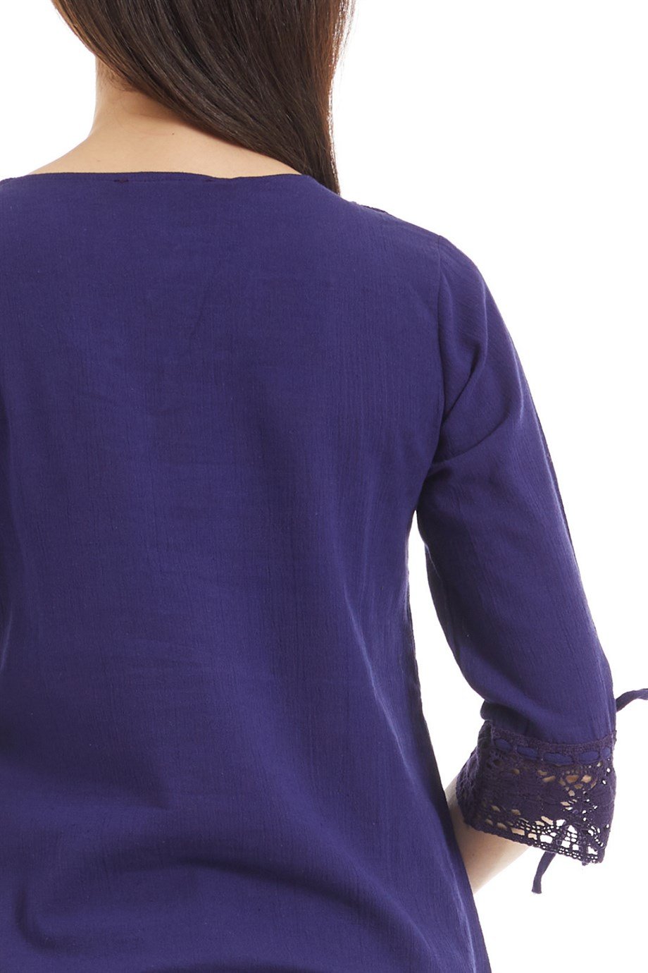 Şile Bezi Mor Dantel Yaka Yarım Kol  Bluz