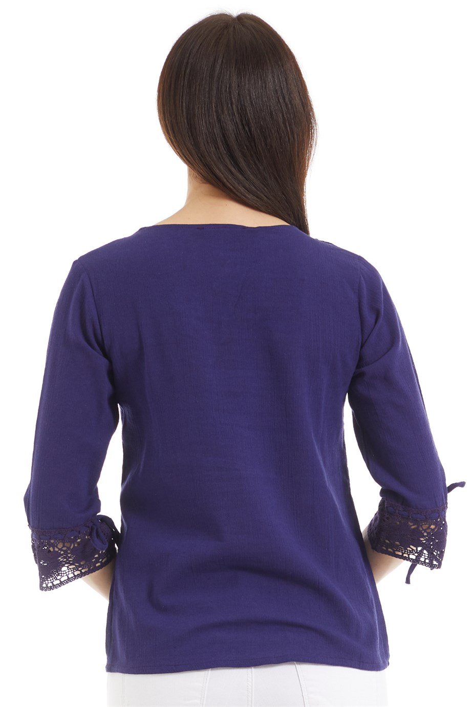 Şile Bezi Mor Dantel Yaka Yarım Kol  Bluz