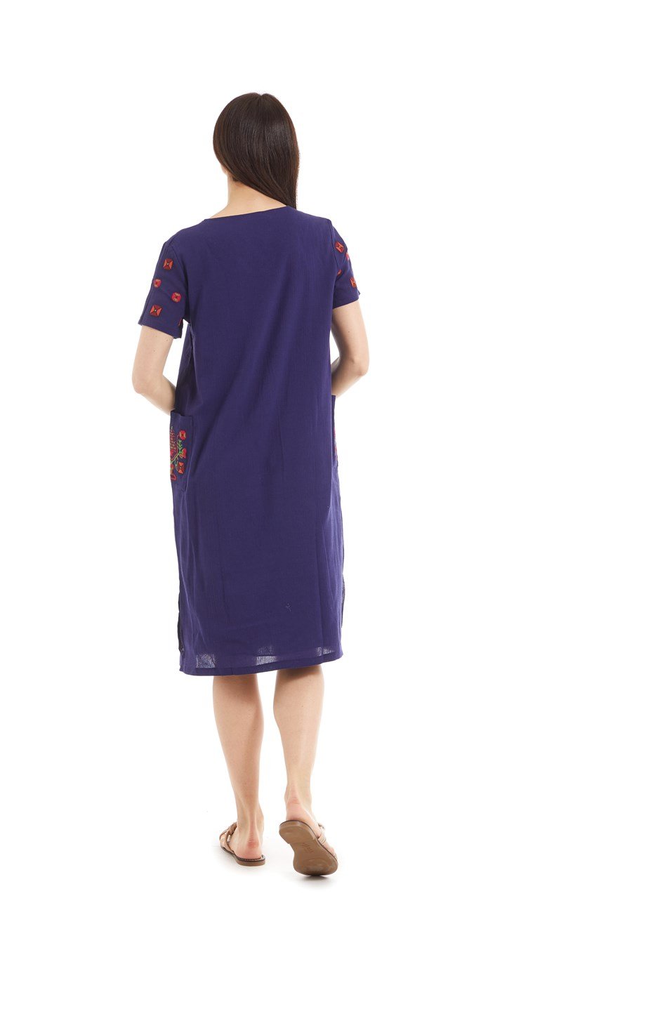 Şile Bezi Mor Nakışlı Cepli Elbise