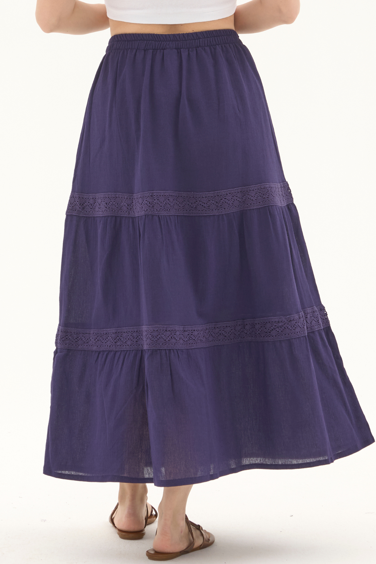 Şile Bezi Mor Uzun Yazlık Dantelli Etek