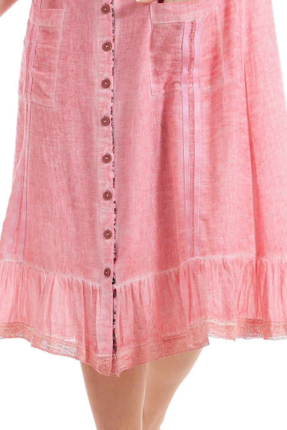 Şile Bezi Pembe Kolsuz Yakalı Elbise